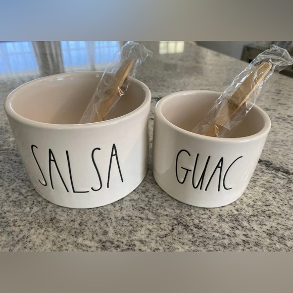 NEW Rae Dunn Salsa & Guac Dip Ceramic Serving Bowls with Wooden Spoons. - Picture 6 of 10